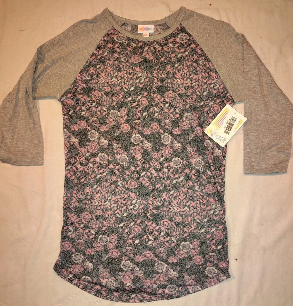 LuLaRoe Randy Long Sleeve Shirt Top Size Xtra Small NWT XS Pink Floral Gray NEW